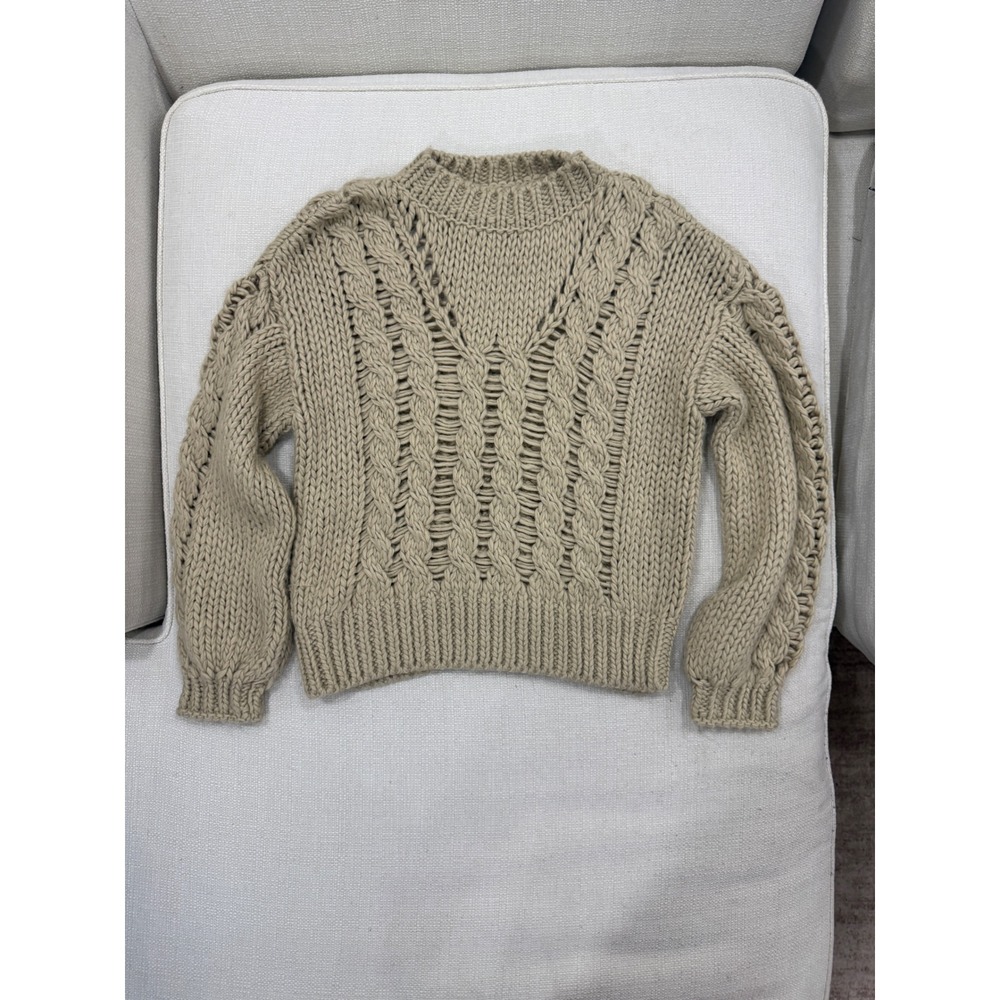 NA-KD Sweater Womens XXS/XS Beige Chunky Open Cable Knit Crew Neck Excellent